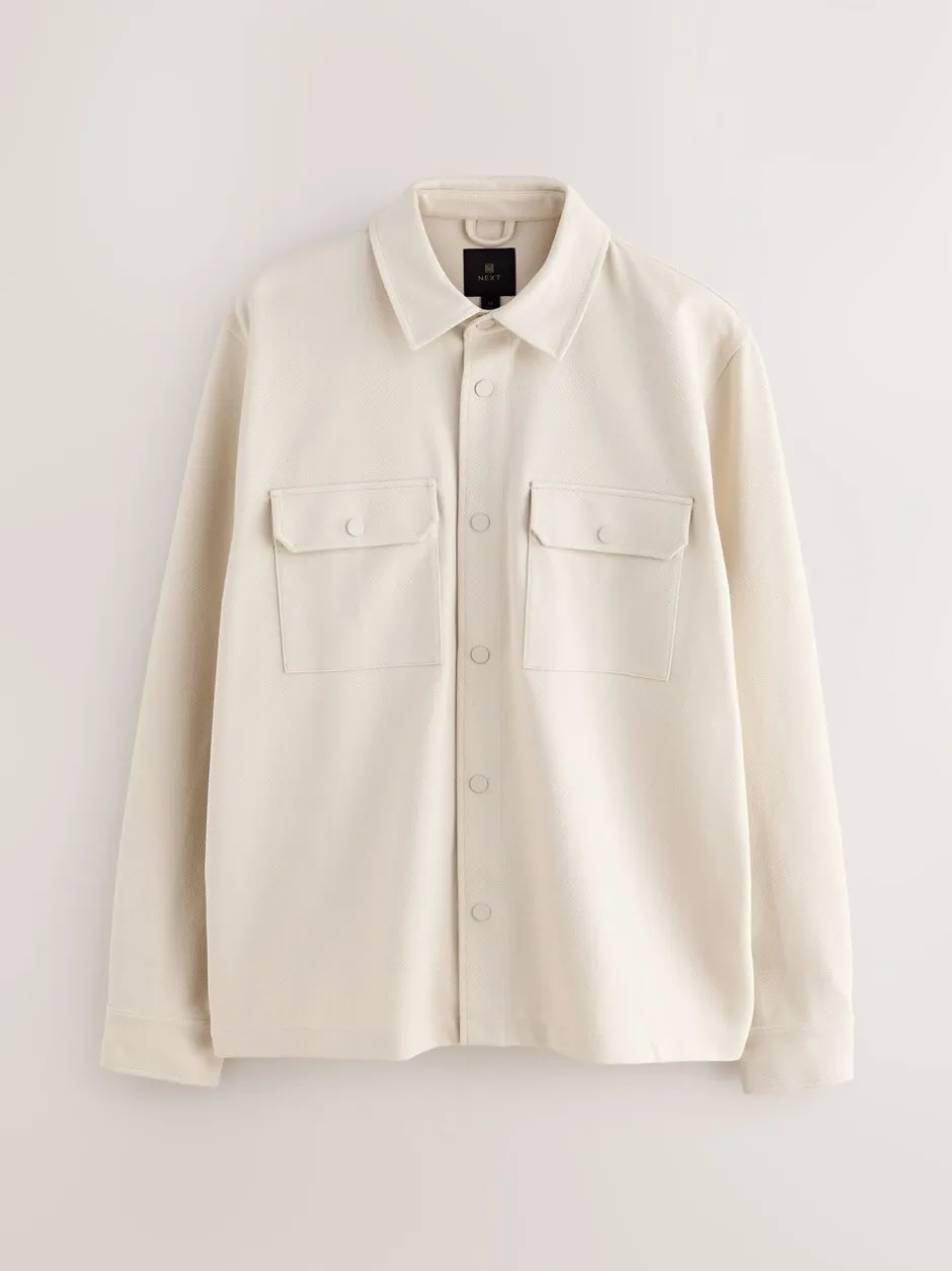 Formele Overhemden|Shirts|Next Ecru wit - Jersey keperstof Overshirt met drukknopen