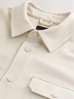 Formele Overhemden|Shirts|Next Ecru wit - Jersey keperstof Overshirt met drukknopen