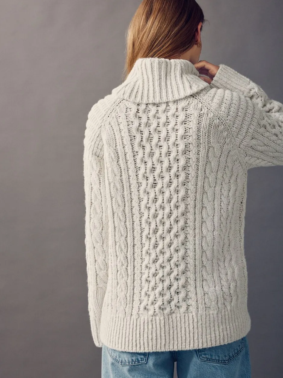 Gebreide Kleding|Next - Roll Neck Cable Longline Jumper with Wool Ecru wit