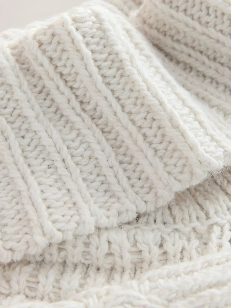 Gebreide Kleding|Next - Roll Neck Cable Longline Jumper with Wool Ecru wit