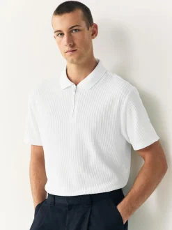 Poloshirts|Next - Smart poloshirt met textuur en rits Ecru wit
