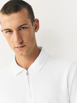 Poloshirts|Next - Smart poloshirt met textuur en rits Ecru wit