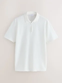 Poloshirts|Next - Smart poloshirt met textuur en rits Ecru wit