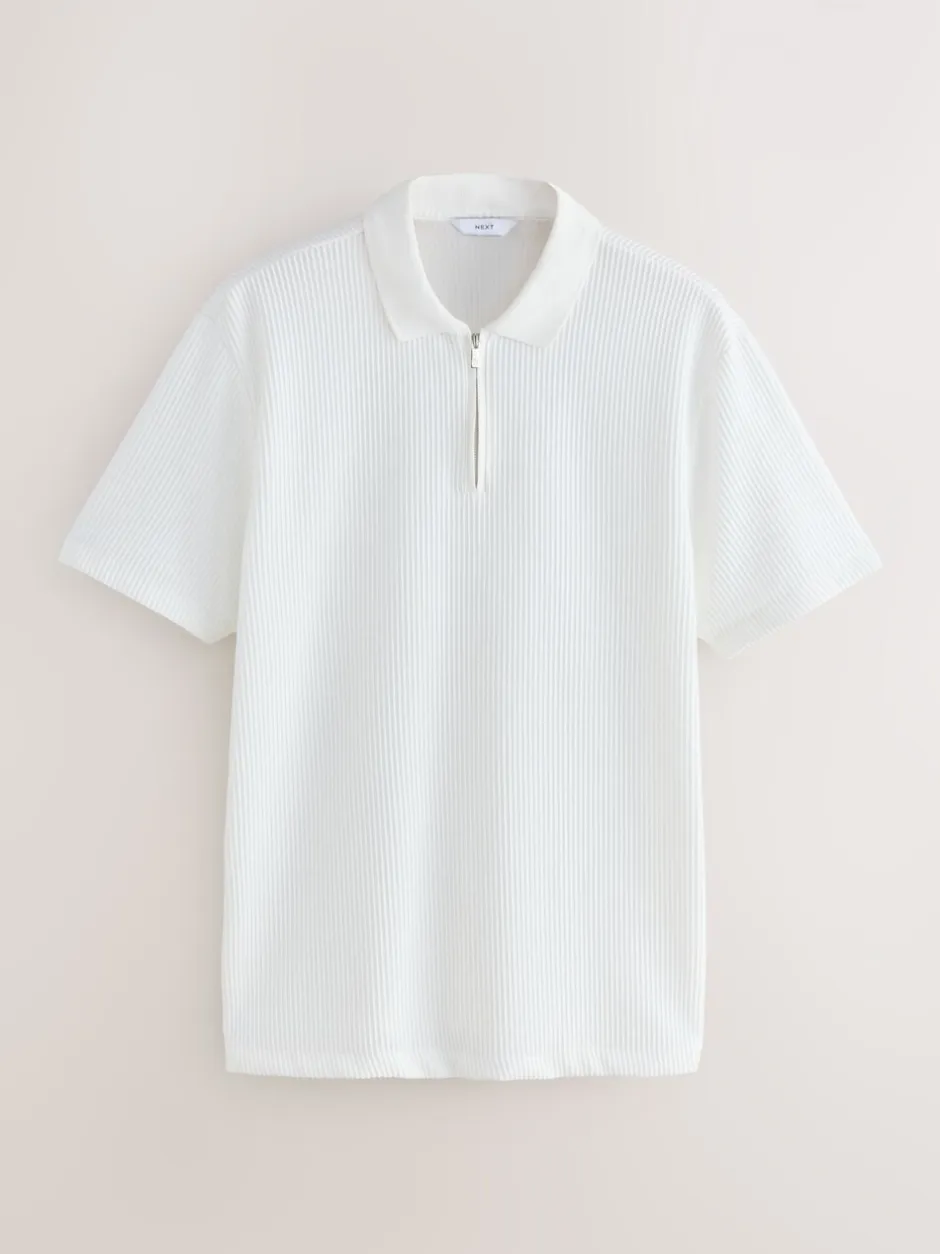 Poloshirts|Next - Smart poloshirt met textuur en rits Ecru wit