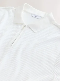 Poloshirts|Next - Smart poloshirt met textuur en rits Ecru wit