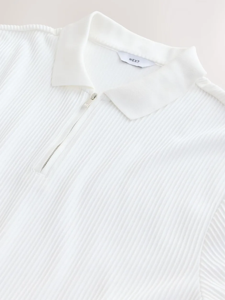 Poloshirts|Next - Smart poloshirt met textuur en rits Ecru wit