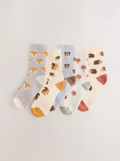 Sokken En Panty's|Sokken*Next Ecru Woodland Animals - Set van 5 Cosy Terry sokken met hoog katoengehalte