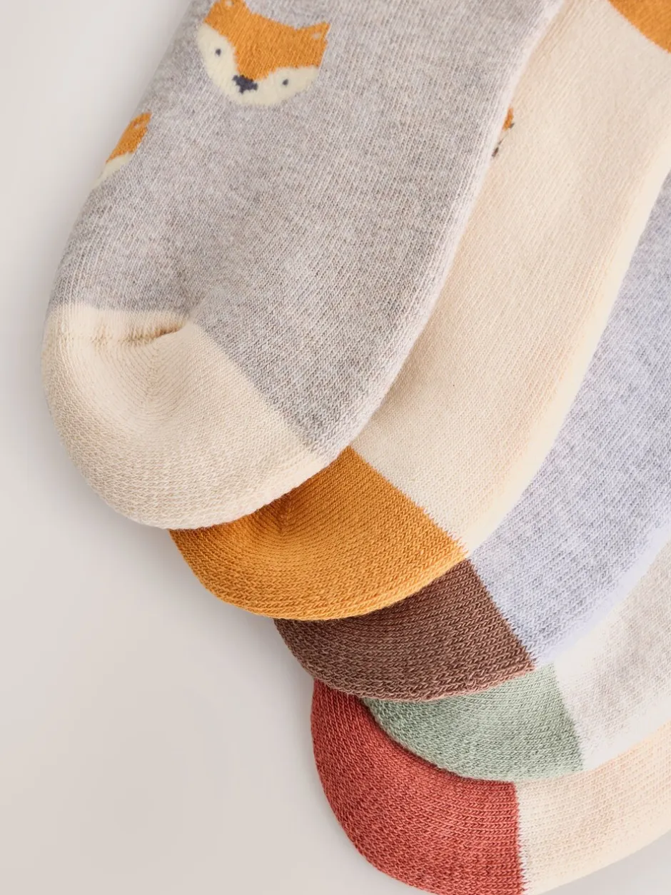 Sokken En Panty's|Sokken*Next Ecru Woodland Animals - Set van 5 Cosy Terry sokken met hoog katoengehalte