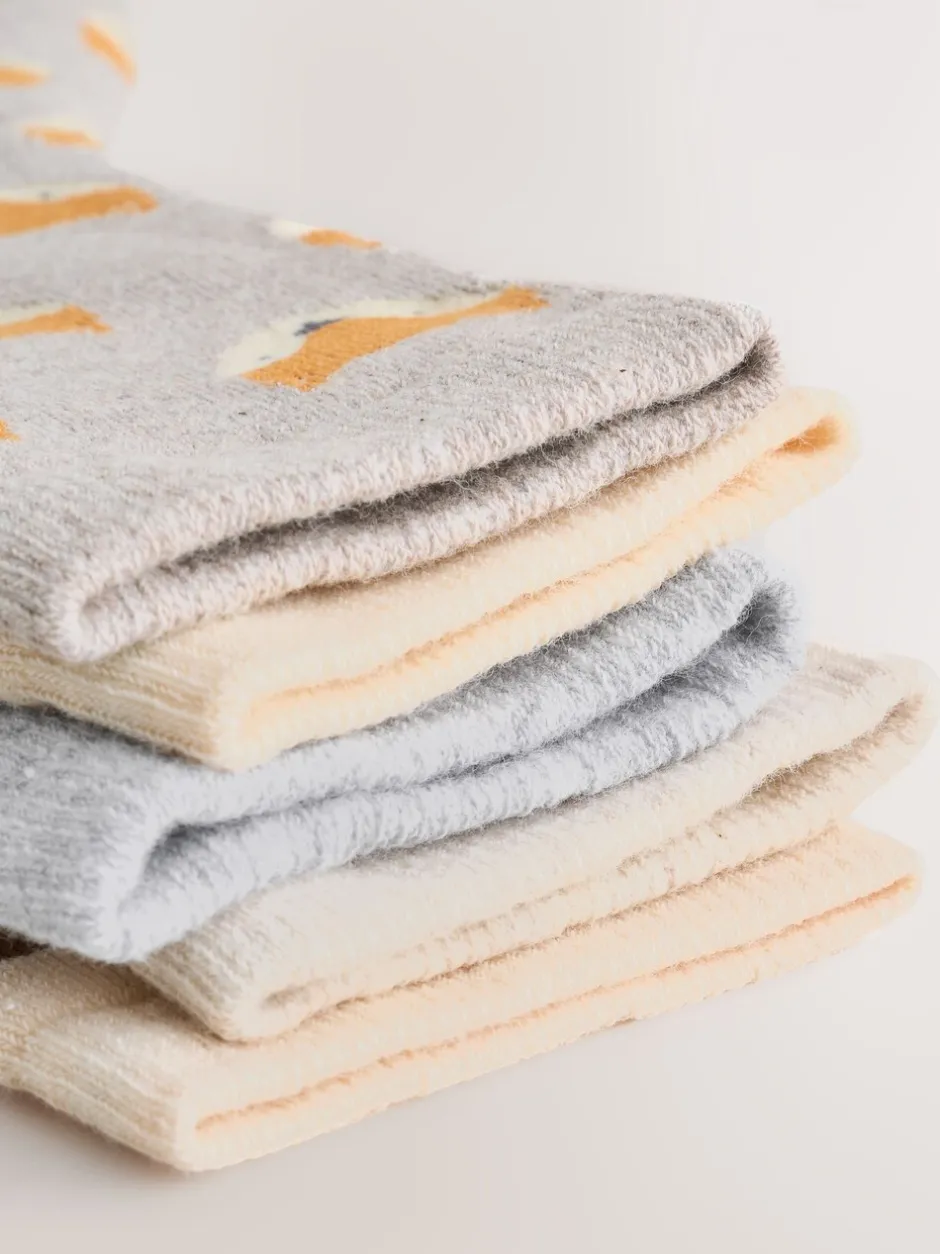 Sokken En Panty's|Sokken*Next Ecru Woodland Animals - Set van 5 Cosy Terry sokken met hoog katoengehalte