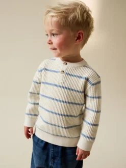 Truien En Breisels*Next - Knitted Stripe Henley Jumper (3mths-7yrs) Ecru/blauw