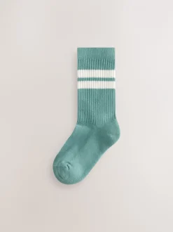 Sokken*Next Ecru/Blauw/Mineraal - Set van 5 paar geribbelde sokken met verzacht voetbed, katoengehalte en gekleurde boorden