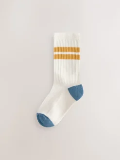 Sokken*Next Ecru/Blauw/Mineraal - Set van 5 paar geribbelde sokken met verzacht voetbed, katoengehalte en gekleurde boorden