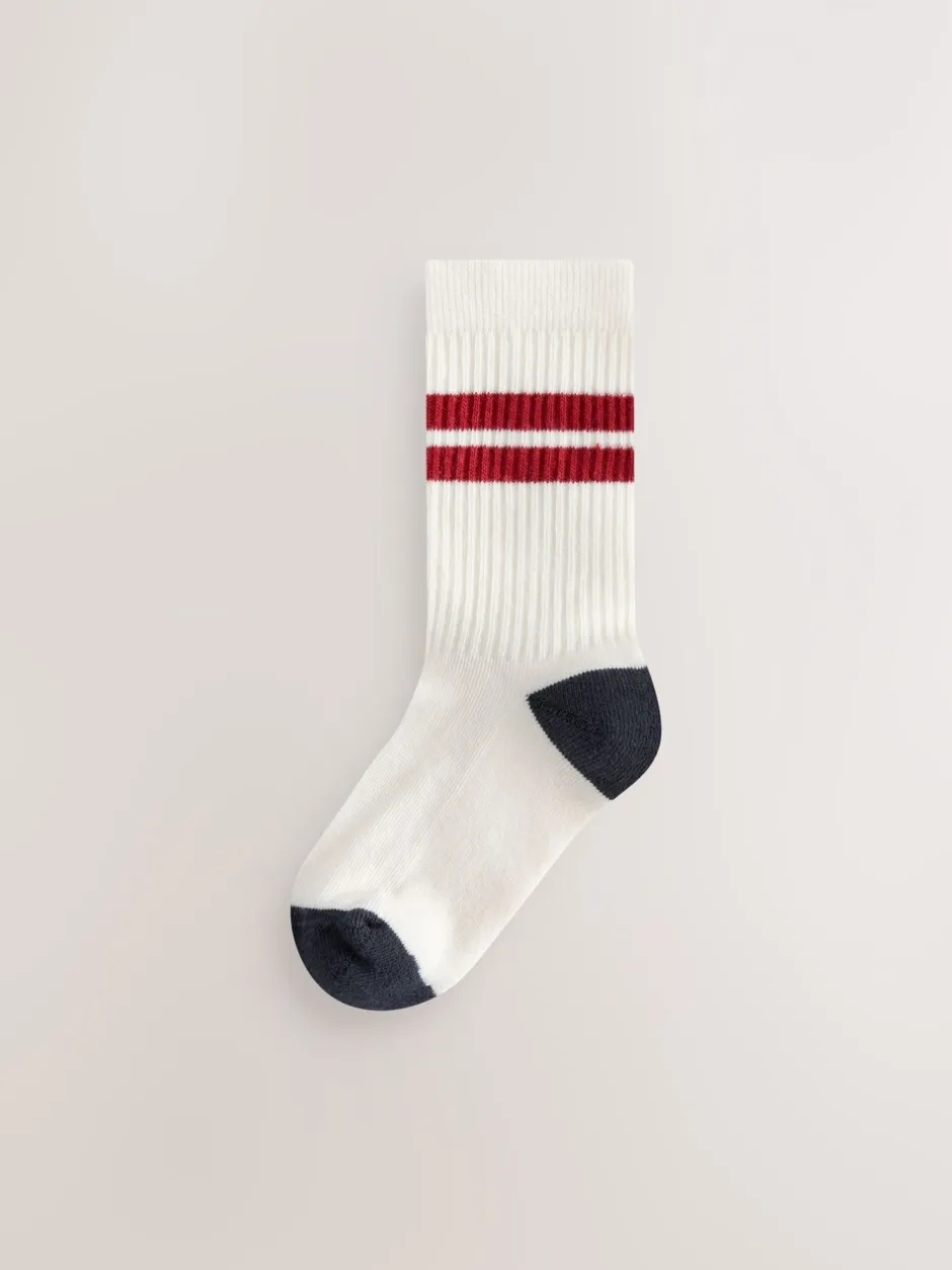 Sokken*Next Ecru/Blauw/Mineraal - Set van 5 paar geribbelde sokken met verzacht voetbed, katoengehalte en gekleurde boorden