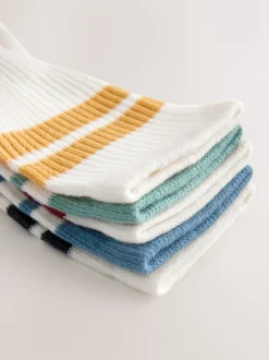 Sokken*Next Ecru/Blauw/Mineraal - Set van 5 paar geribbelde sokken met verzacht voetbed, katoengehalte en gekleurde boorden