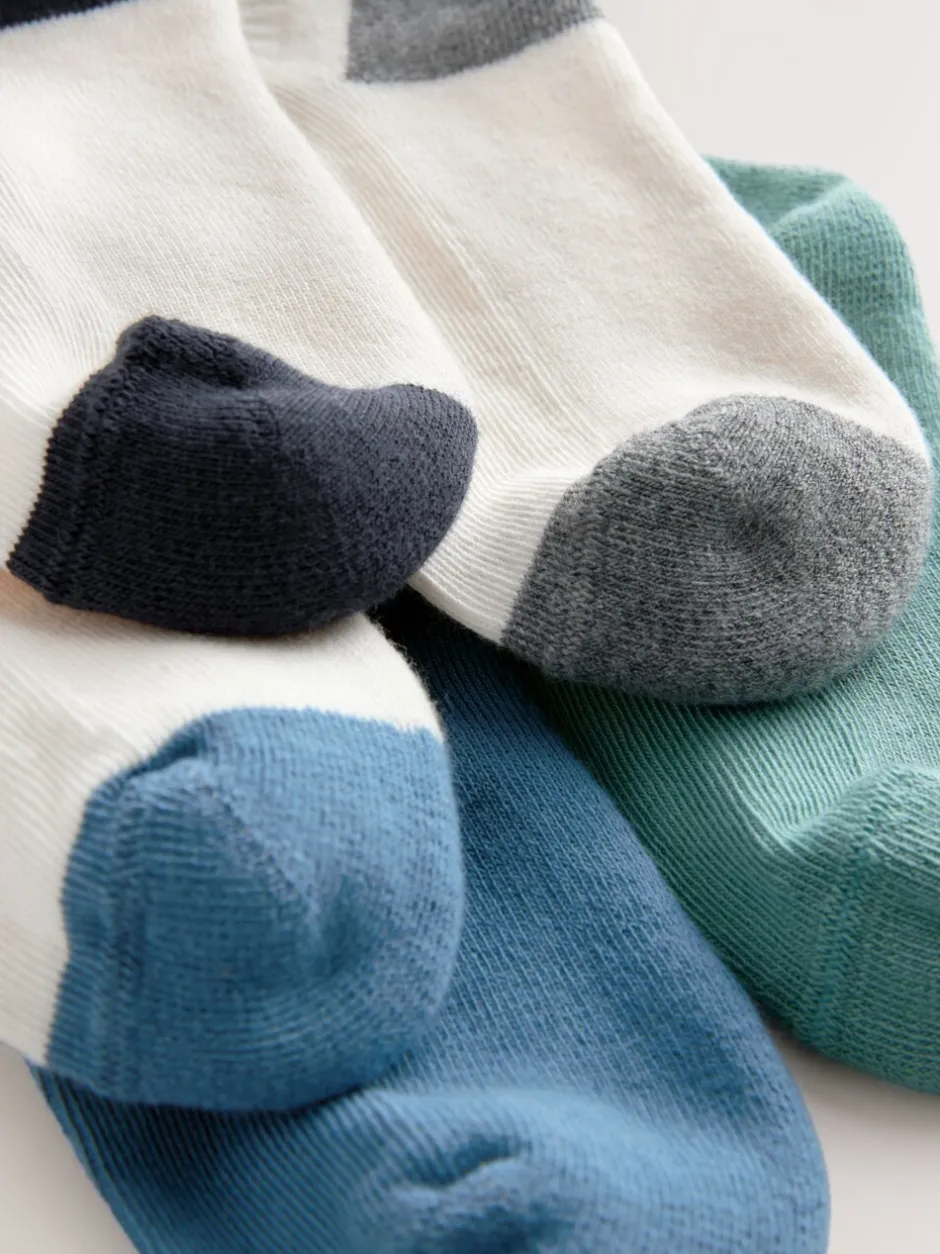 Sokken*Next Ecru/Blauw/Mineraal - Set van 5 paar geribbelde sokken met verzacht voetbed, katoengehalte en gekleurde boorden