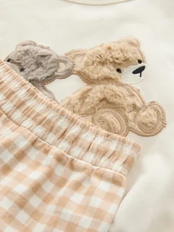 Nachtkleding En Pyjama's|Pyjama's|Next Ecru/Brown Aspen Bear - Sweatshirt Pyjamas with Woven Bottoms Set (9mths-10yrs)