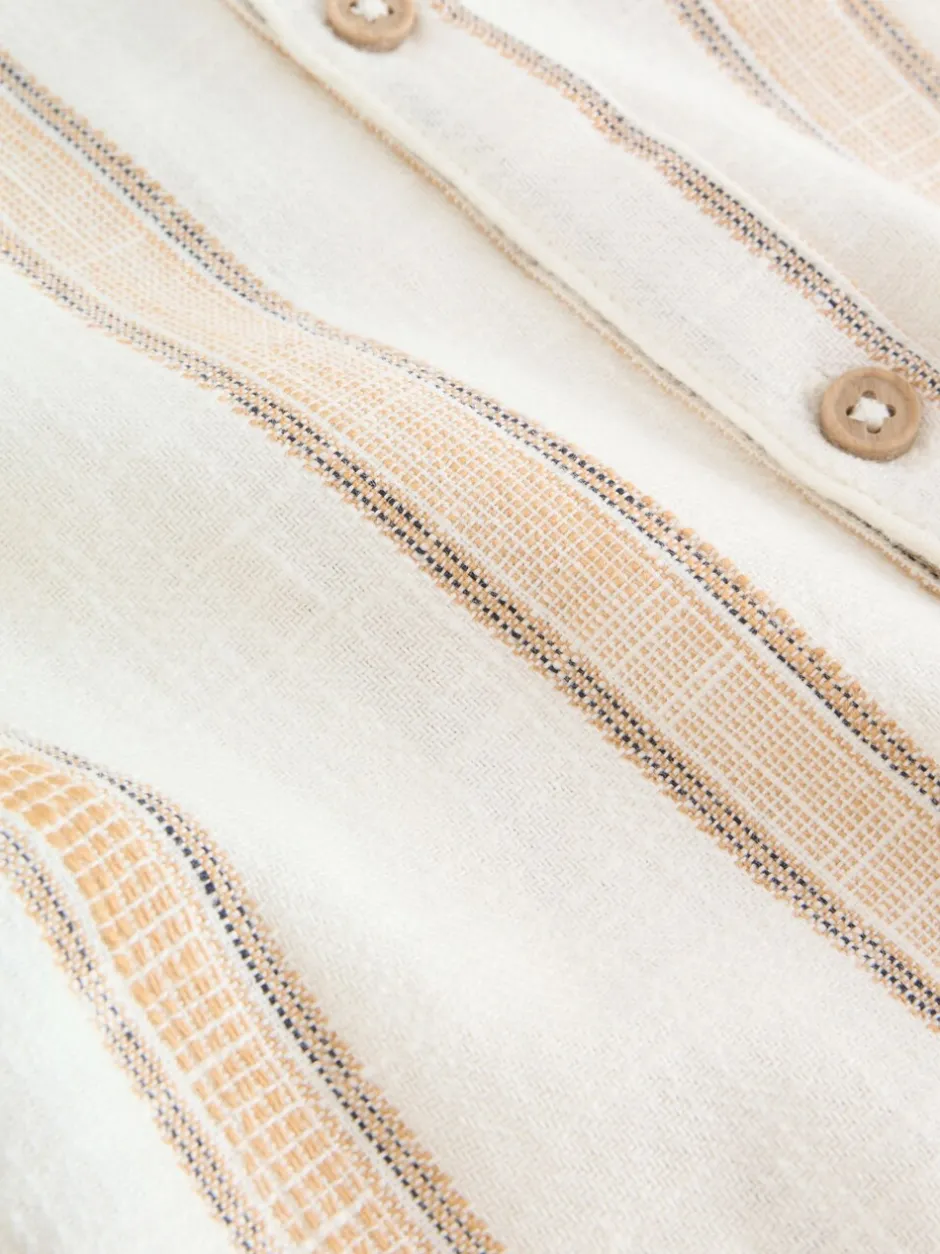 Shirts*Next Ecru/bruin - Short Sleeve Grandad Collar Textured Stripe Shirt (3mths-7yrs)