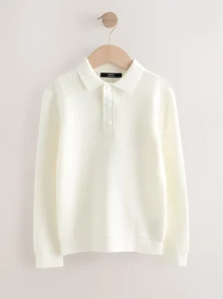 Truien En Breisels|Next Ecru-crème - Poloshirt met textuur en lange mouwen (3-16jr)