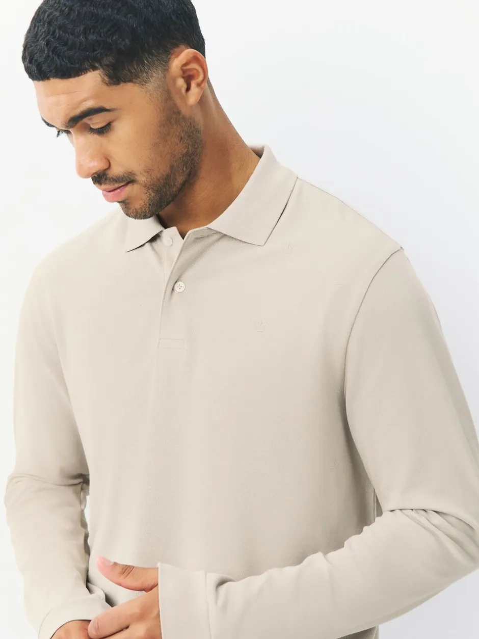 Poloshirts|T-Shirts En Hemden*Next Ecru/Havermout - Normale Pasvorm - Piqué polo met lange mouwen