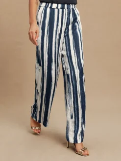 Broeken|Next - Satin Crinkle Wide Leg Trousers Ecru/marineblauw