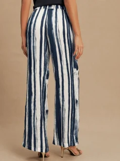 Broeken|Next - Satin Crinkle Wide Leg Trousers Ecru/marineblauw