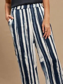 Broeken|Next - Satin Crinkle Wide Leg Trousers Ecru/marineblauw
