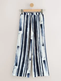 Broeken|Next - Satin Crinkle Wide Leg Trousers Ecru/marineblauw