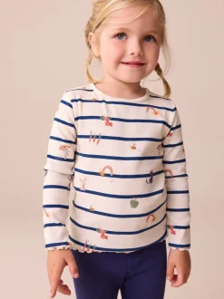 Tops*Next Ecru/Marineblauw gestreept Character - Geribbeld T-shirt met lange mouwen (3mnd-7jr)