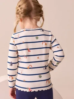Tops*Next Ecru/Marineblauw gestreept Character - Geribbeld T-shirt met lange mouwen (3mnd-7jr)