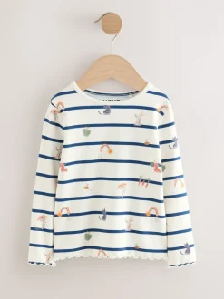 Tops*Next Ecru/Marineblauw gestreept Character - Geribbeld T-shirt met lange mouwen (3mnd-7jr)