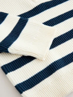 Truien En Breisels*Next - Gebreide trui met kwartrits (3mnd-7jr) Ecru/marineblauw gestreept