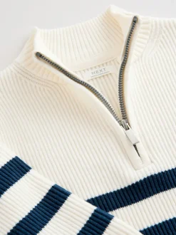 Truien En Breisels*Next - Gebreide trui met kwartrits (3mnd-7jr) Ecru/marineblauw gestreept