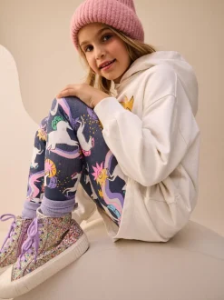 Sets En Outfits|Sweaters En Hoody´S*Next - Set van hoodie en legging met grafische print (3-16jr) Ecru/marineblauw met eenhoorn
