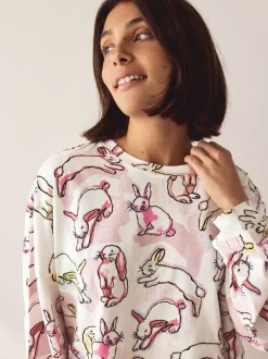 Pyjama's|Next - Pyjama met lange mouwen Ecru/Pink Bunny