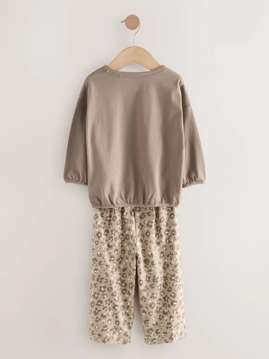 Nachtkleding En Pyjama's|Pyjama's|Next Ecru/Pink Slogan Print - Verpakking van 3 pyjama's met wijde pijpen (9mnd-10jr)