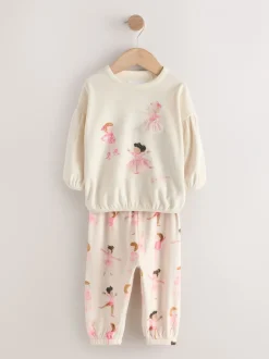 Nachtkleding En Pyjama's|Pyjama's*Next - Behaaglijke fleece pyjama (9 mnd-10 jr) Ecru/roze ballerina