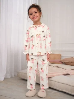 Nachtkleding En Pyjama's|Pyjama's*Next - Geweven pyjama met knopen (9 mnd-10 jr) Ecru/roze ballerina