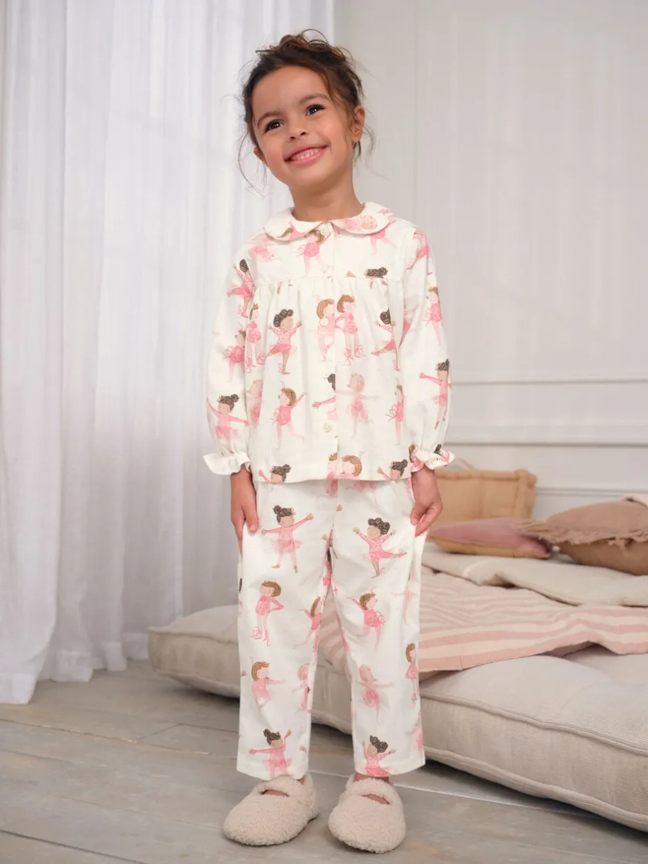 Nachtkleding En Pyjama's|Pyjama's*Next - Geweven pyjama met knopen (9 mnd-10 jr) Ecru/roze ballerina