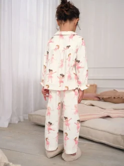 Nachtkleding En Pyjama's|Pyjama's*Next - Geweven pyjama met knopen (9 mnd-10 jr) Ecru/roze ballerina