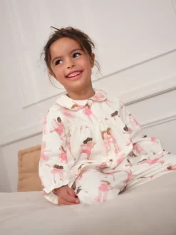 Nachtkleding En Pyjama's|Pyjama's*Next - Geweven pyjama met knopen (9 mnd-10 jr) Ecru/roze ballerina