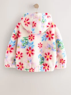 Jassen En Jacks|Sweaters En Hoody´S|Next - Fleecejack met rits en capuchon van borg (3-16jr) Ecru/roze gebloemd
