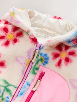 Jassen En Jacks|Sweaters En Hoody´S|Next - Fleecejack met rits en capuchon van borg (3-16jr) Ecru/roze gebloemd
