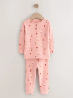 Nachtkleding En Pyjama's|Pyjama's|Next Ecru/Roze Harten - Set van 2 wafelpyjama's (9mnd-12jr)