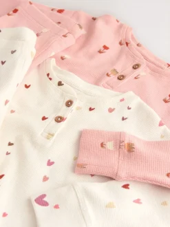 Nachtkleding En Pyjama's|Pyjama's|Next Ecru/Roze Harten - Set van 2 wafelpyjama's (9mnd-12jr)