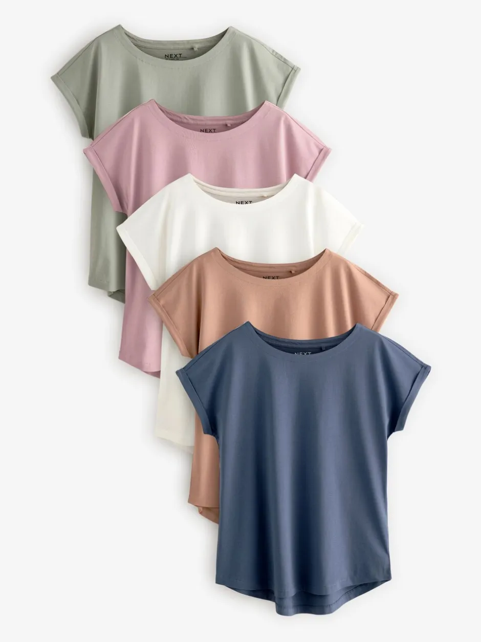 Tops En T-Shirts*Next - Set van 5 T-shirts met kapmouwtjes Ecru/Taupe/Bruin/Blauw/Geel