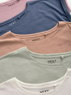 Tops En T-Shirts*Next - Set van 5 T-shirts met kapmouwtjes Ecru/Taupe/Bruin/Blauw/Geel