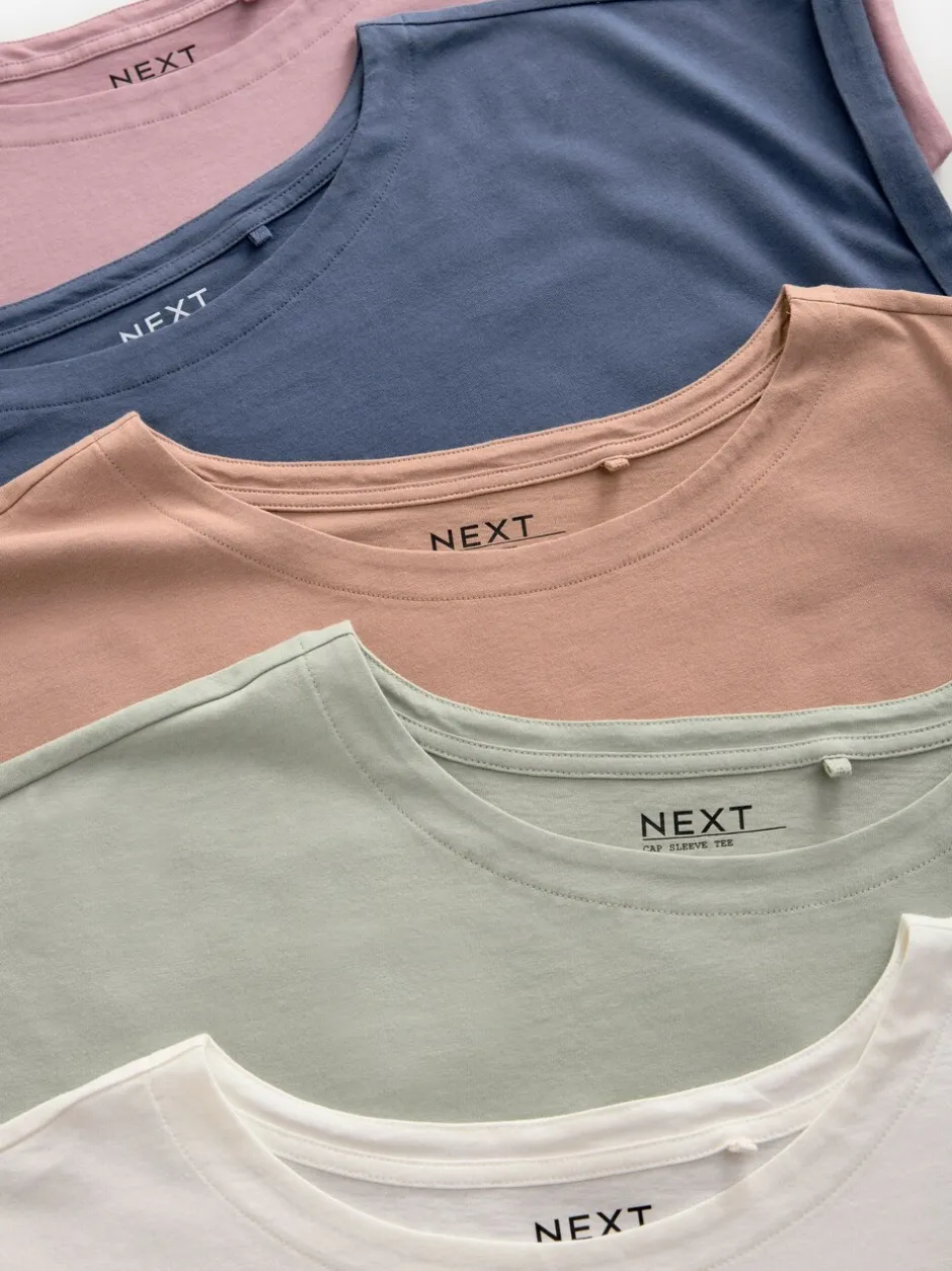 Tops En T-Shirts*Next - Set van 5 T-shirts met kapmouwtjes Ecru/Taupe/Bruin/Blauw/Geel