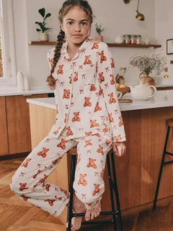 Nachtkleding En Pyjama's|Pyjama's*Next - Pyjama met knoopsluiting (3-16jr) Ecru-wit met berenprint