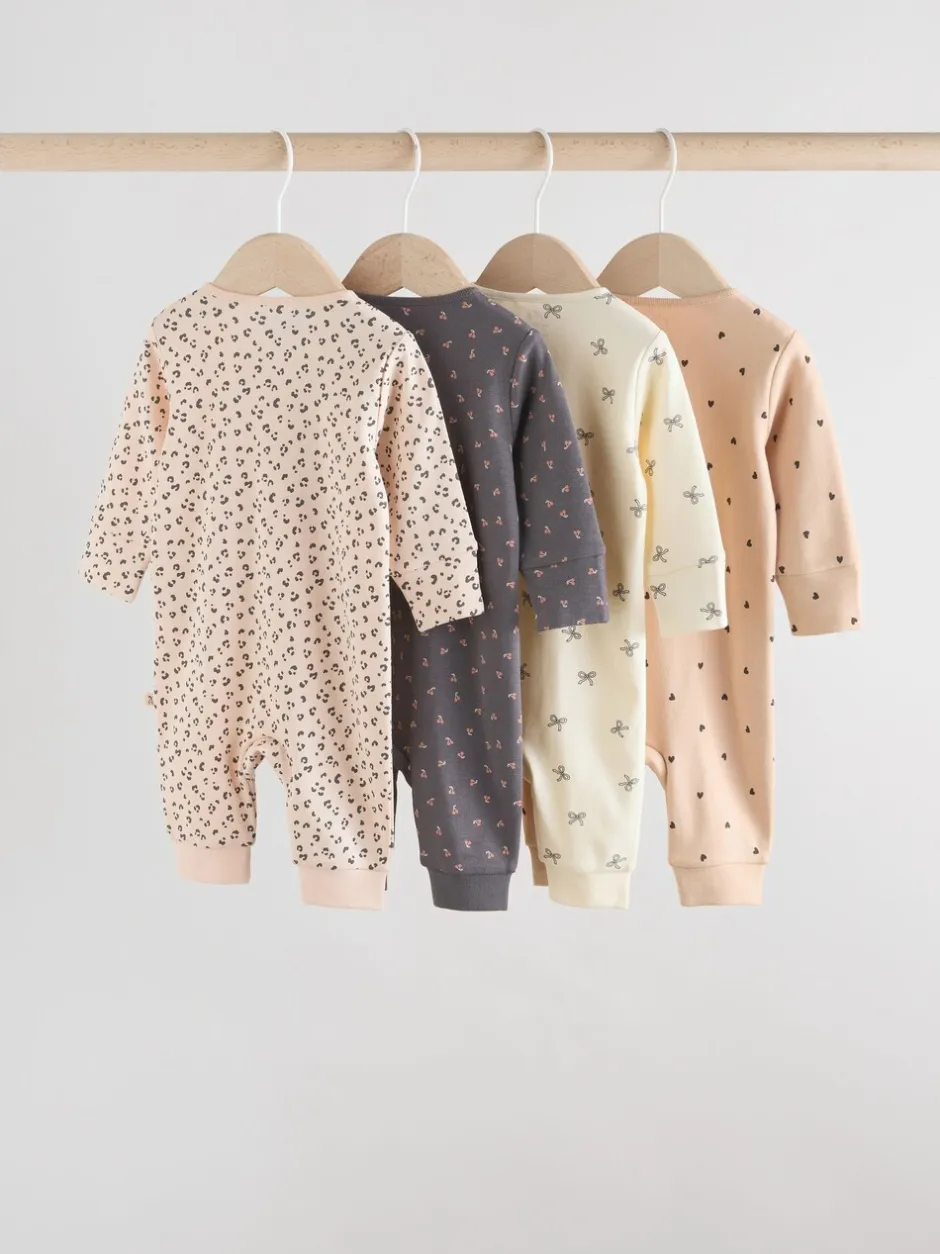Babypakjes En Babypyjama's|Next - Verpakking van 4 Baby pyjama's met tweewegrits en Print (0mnd -3jr) Eenkleurig luipaard en kers