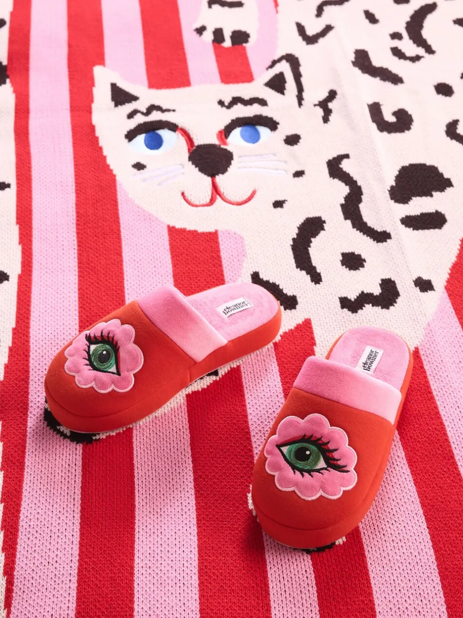 Pantoffels*Eleanor Bowmer rode/roze muiltjes met oog borduursel